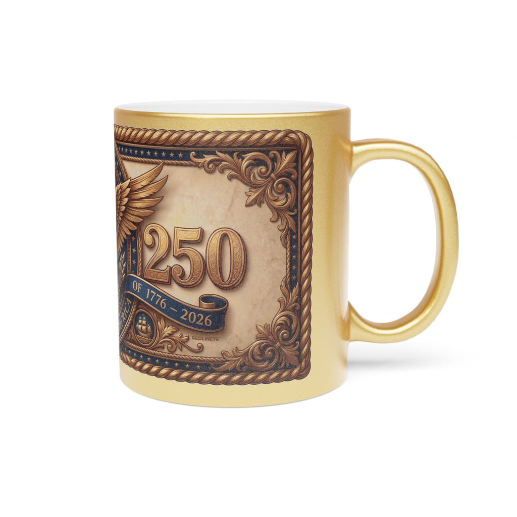 Gold Metallic Mug — America 250th Anniversary Eagle Emblem