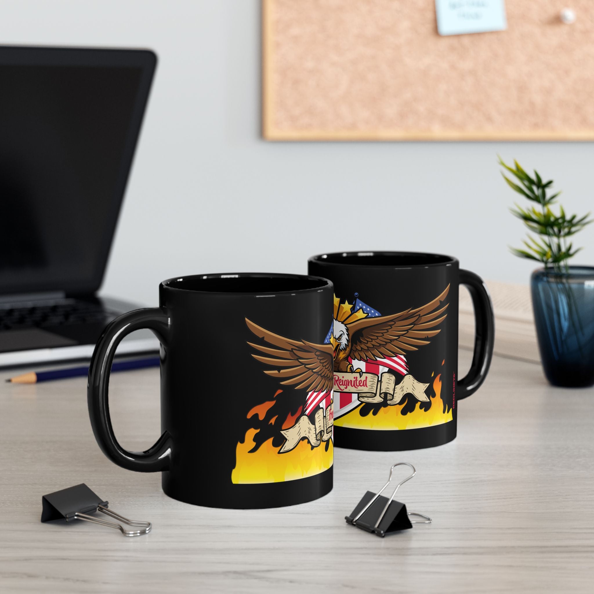 Freedom Reignited Black Mug — Patriotic Eagle Coffee Cup (11oz & 15oz)