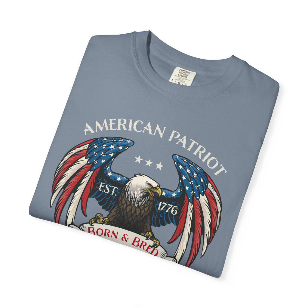 American Patriot Eagle T-Shirt - Born & Bred 1776 Vintage Flag Design