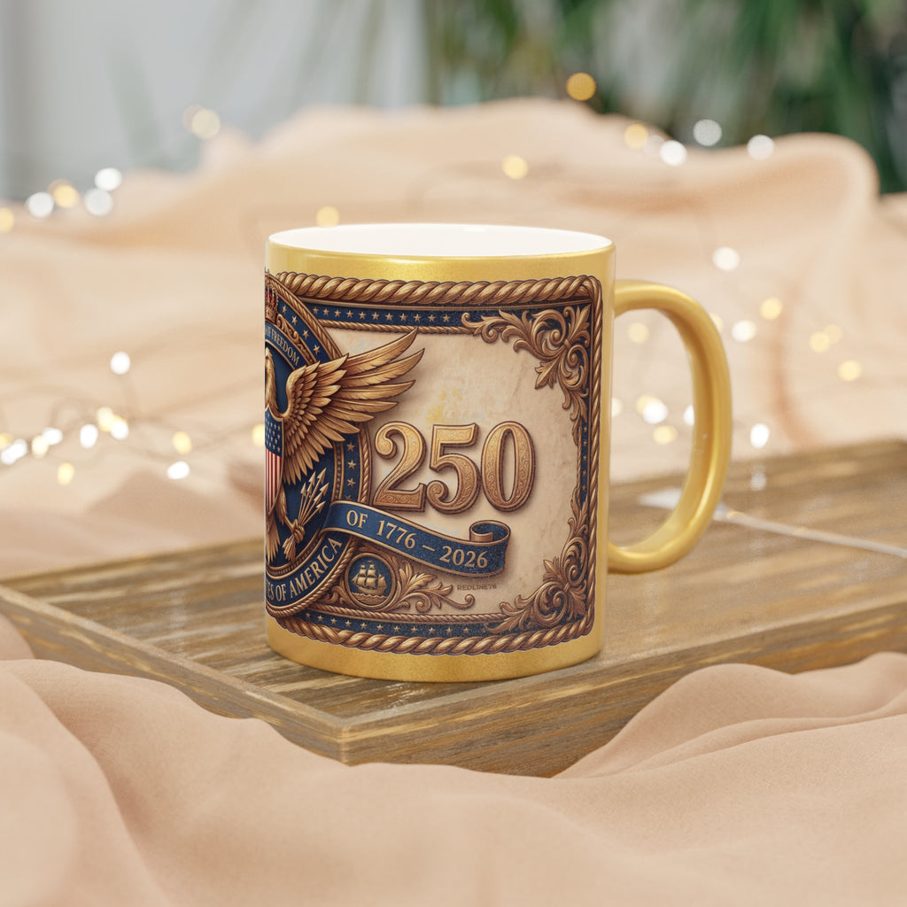 Gold Metallic Mug — America 250th Anniversary Eagle Emblem