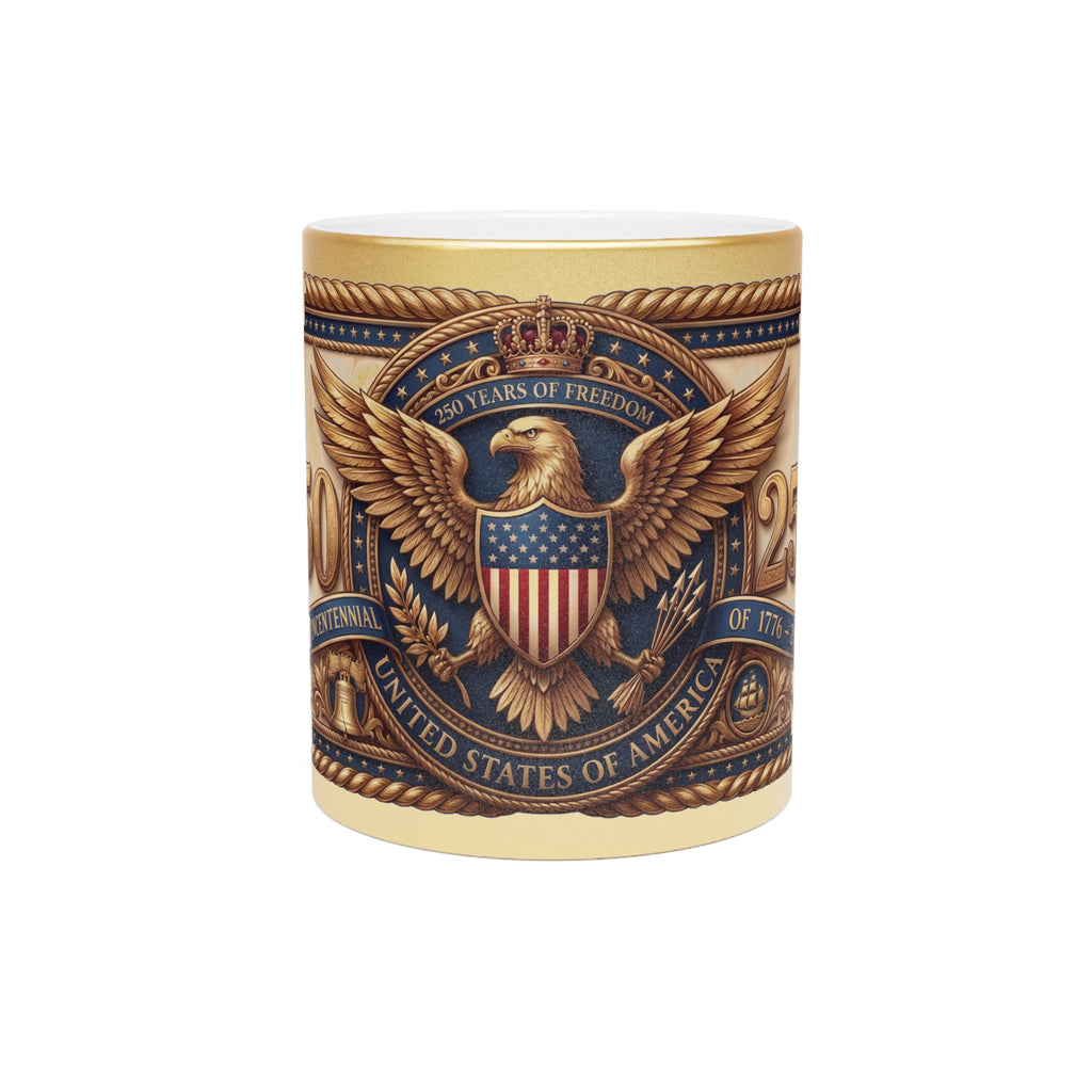 Gold Metallic Mug — America 250th Anniversary Eagle Emblem