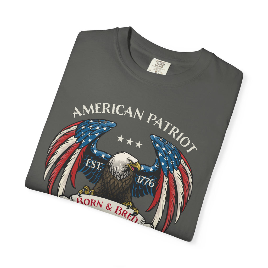 American Patriot Eagle T-Shirt - Born & Bred 1776 Vintage Flag Design