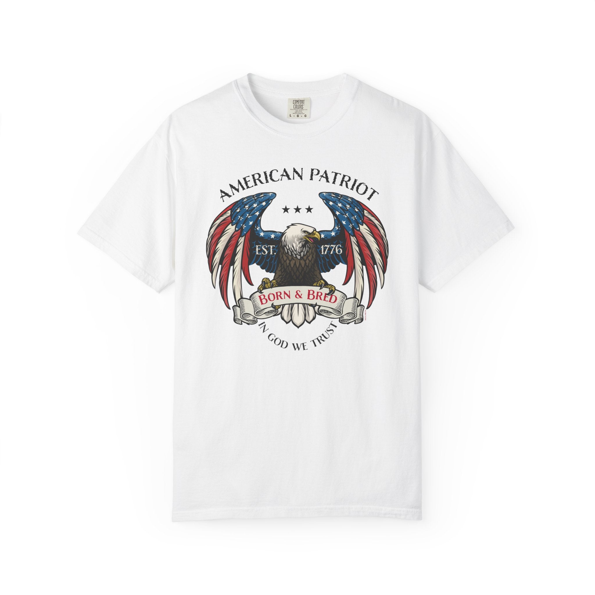 American Patriot Eagle T-Shirt - Born & Bred 1776 Vintage Flag Design