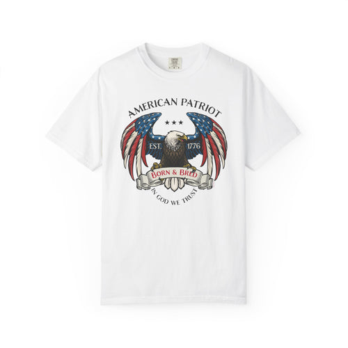 American Patriot Eagle T-Shirt - Born & Bred 1776 Vintage Flag Design