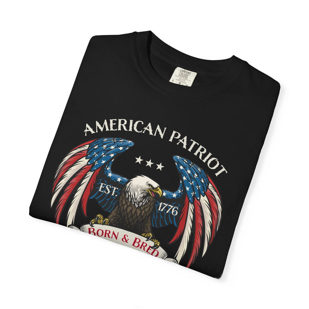 American Patriot Eagle T-Shirt - Born & Bred 1776 Vintage Flag Design