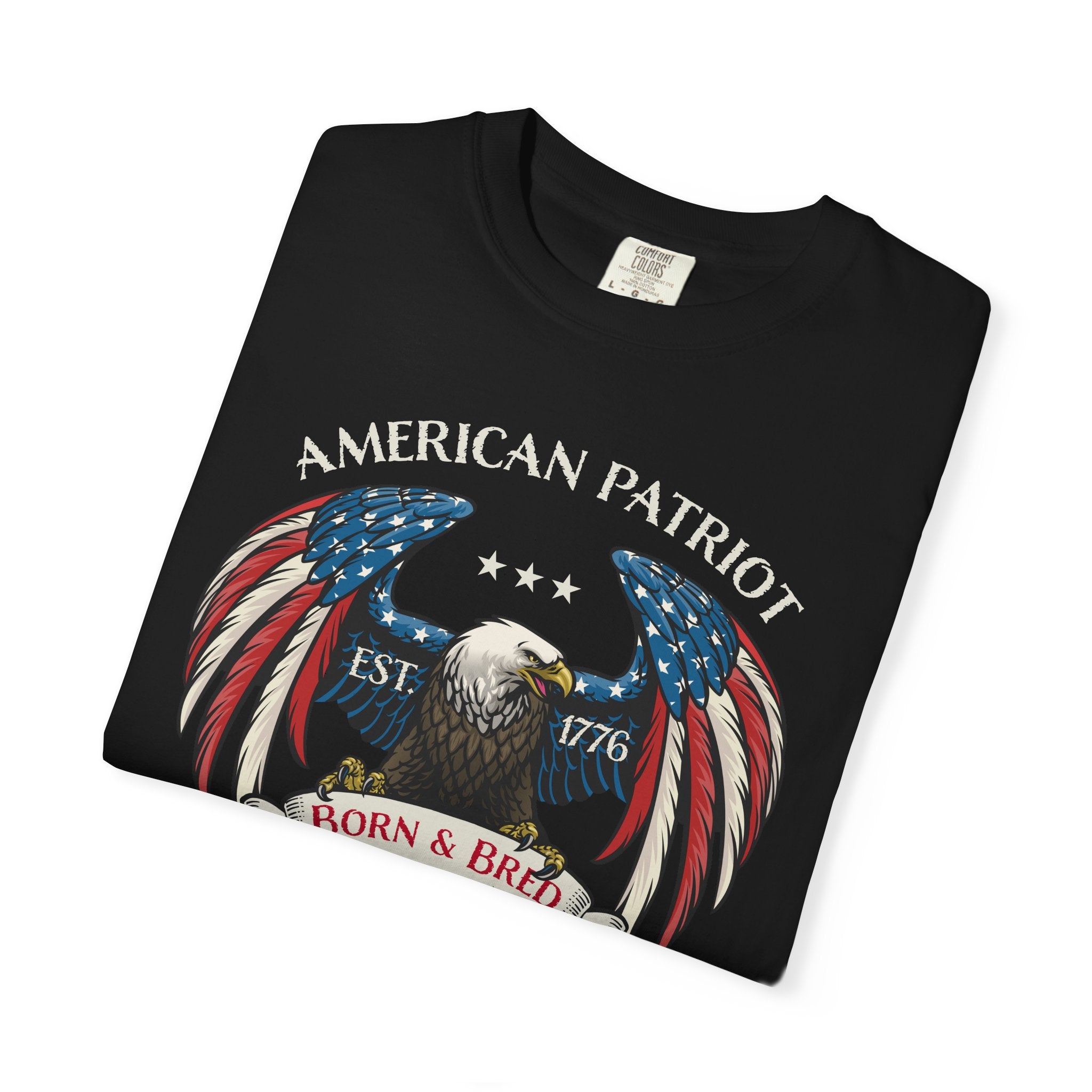 American Patriot Eagle T-Shirt - Born & Bred 1776 Vintage Flag Design