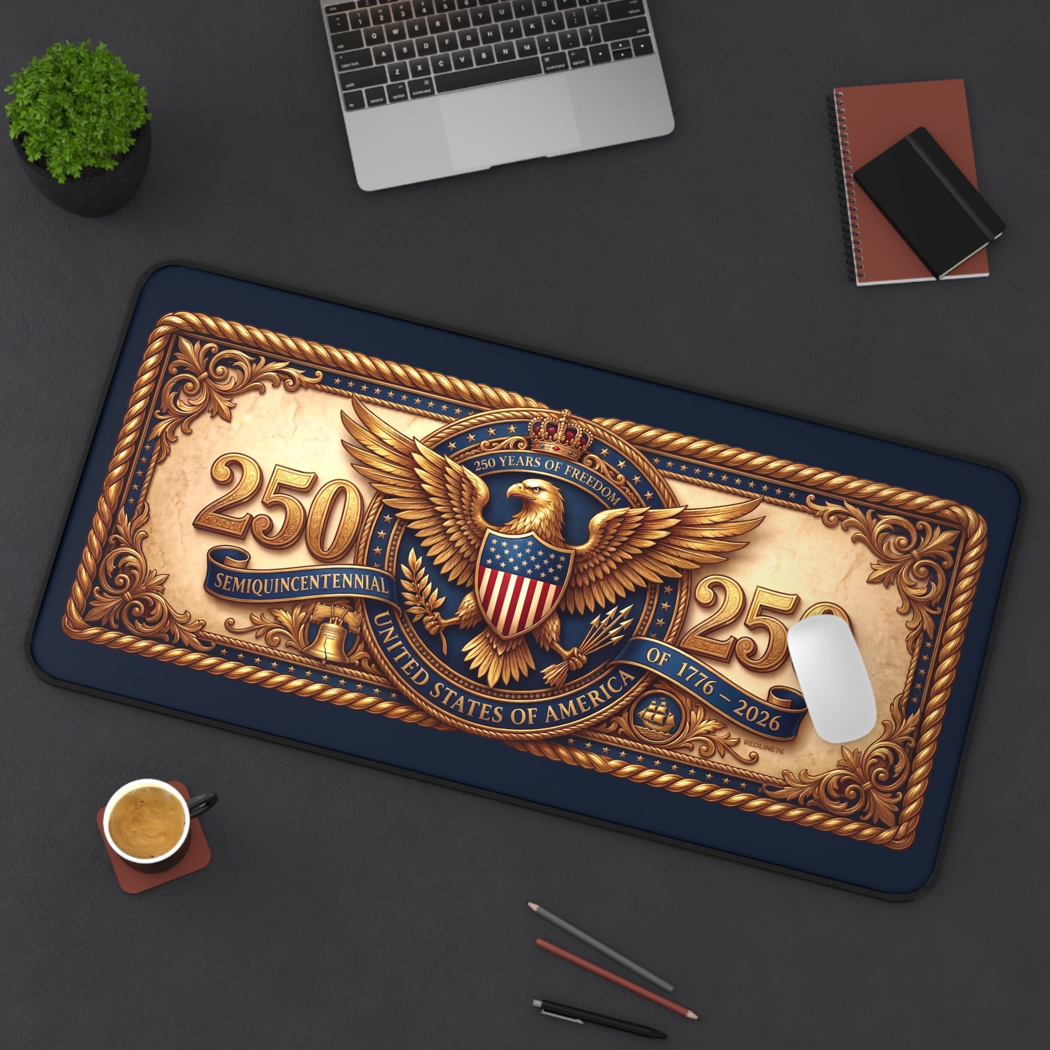 America 250 Patriotic Desk Mat | Vintage Eagle Seal Mouse Pad | 1776–2026 Anniversary Desk Accessory