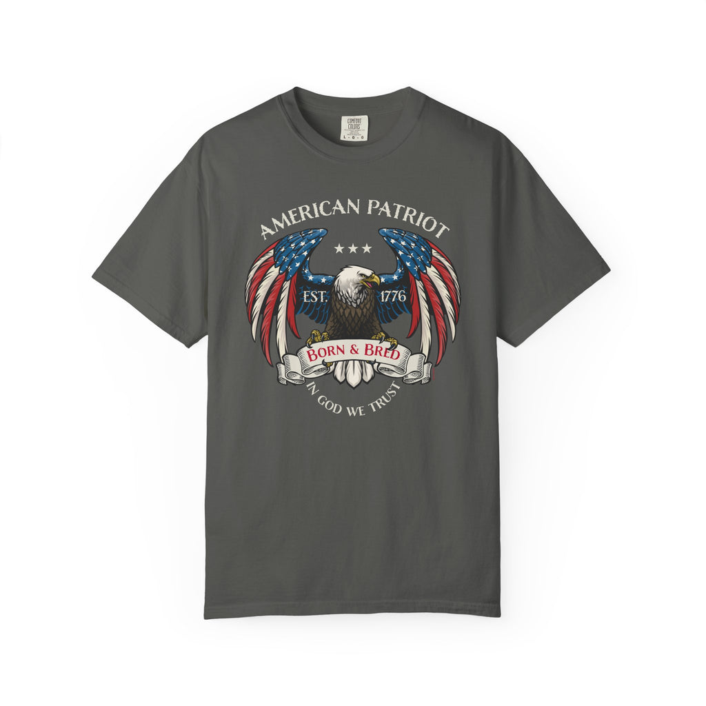 American Patriot Eagle T-Shirt - Born & Bred 1776 Vintage Flag Design