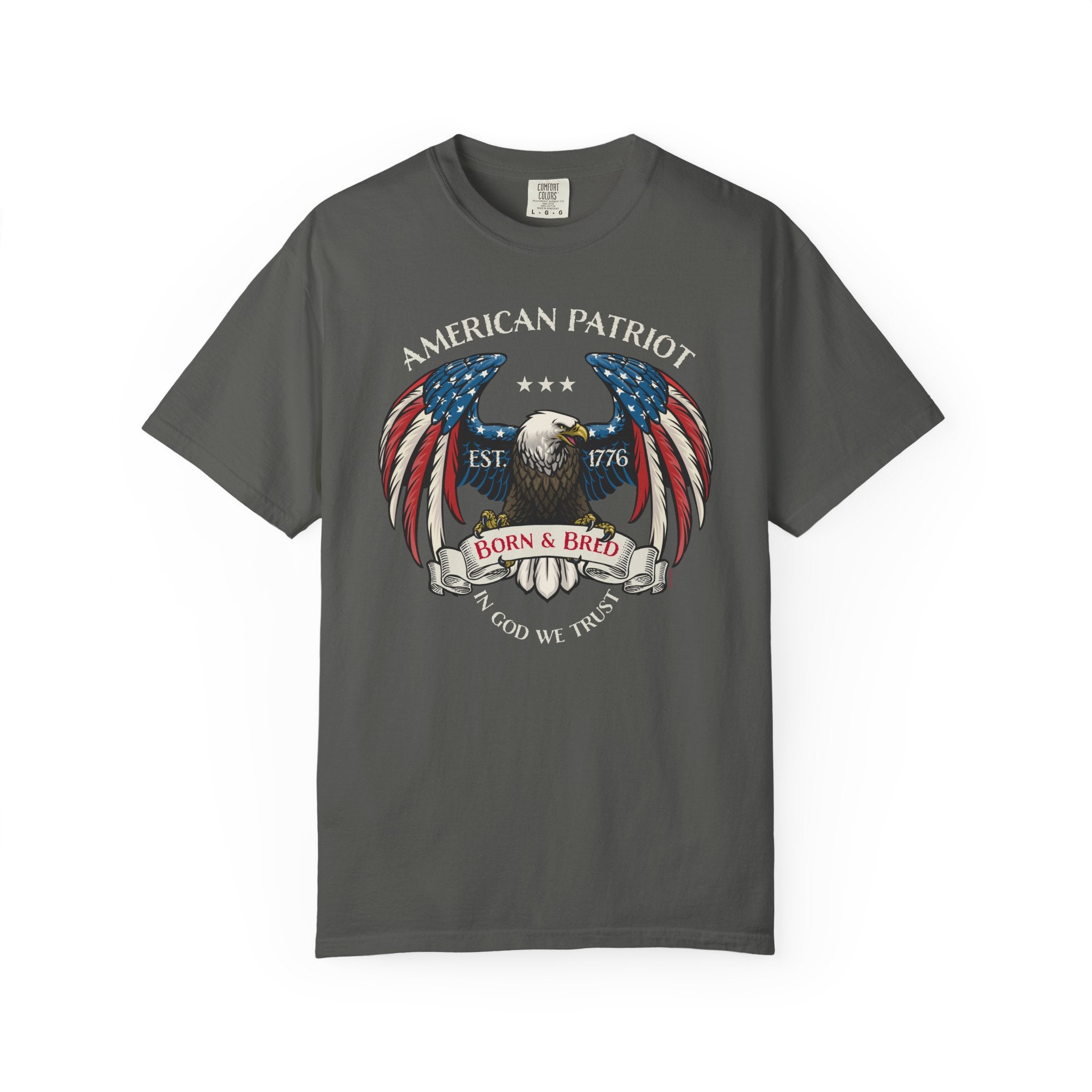 American Patriot Eagle T-Shirt - Born & Bred 1776 Vintage Flag Design