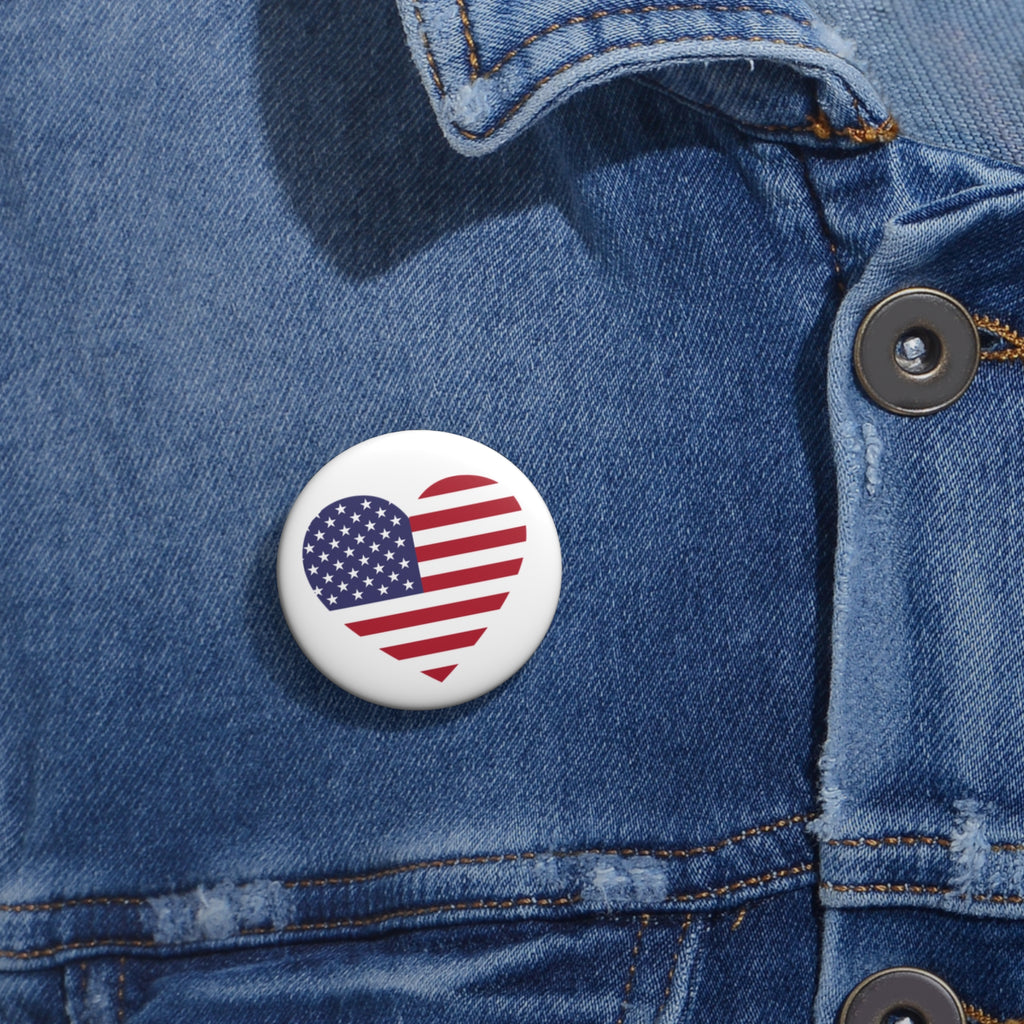 Patriotic USA Heart Pin Button — American Heart Flag Campaign Badge