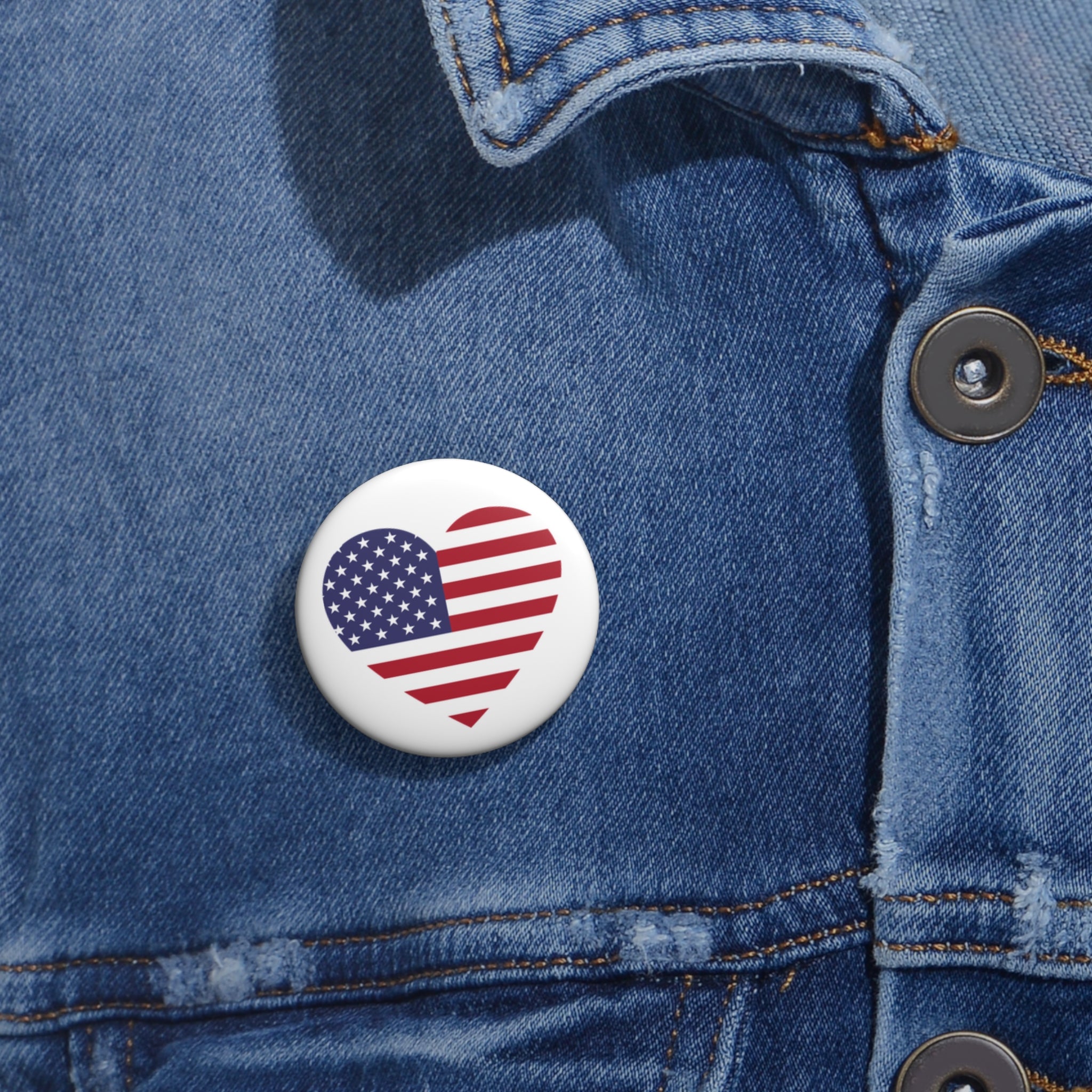 Patriotic USA Heart Pin Button — American Heart Flag Campaign Badge
