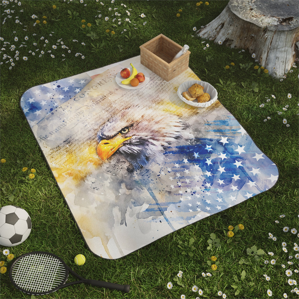 Patriotic Eagle Picnic Blanket – American Flag Watercolor Design
