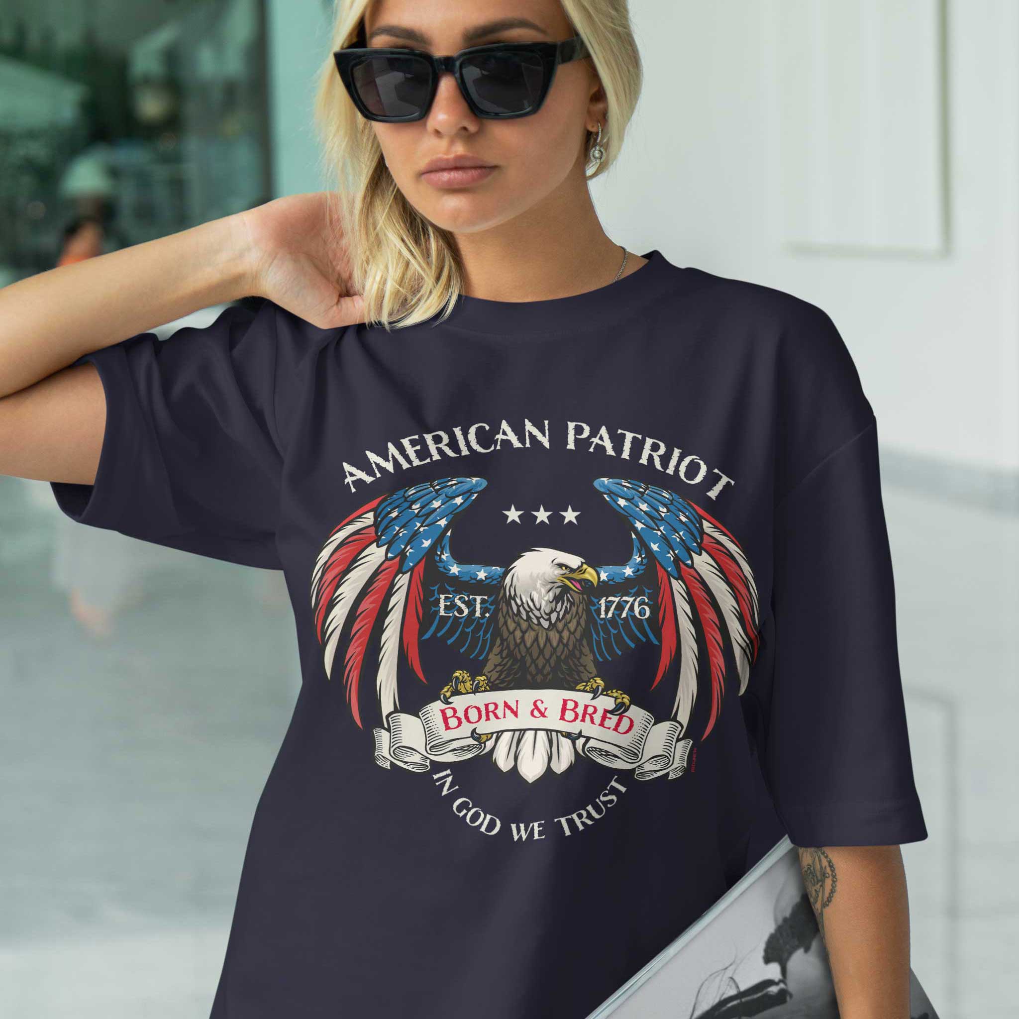 American Patriot Eagle T-Shirt - Born & Bred 1776 Vintage Flag Design