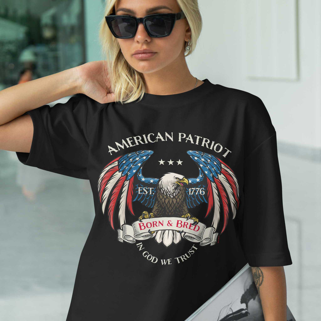 American Patriot Eagle T-Shirt - Born & Bred 1776 Vintage Flag Design