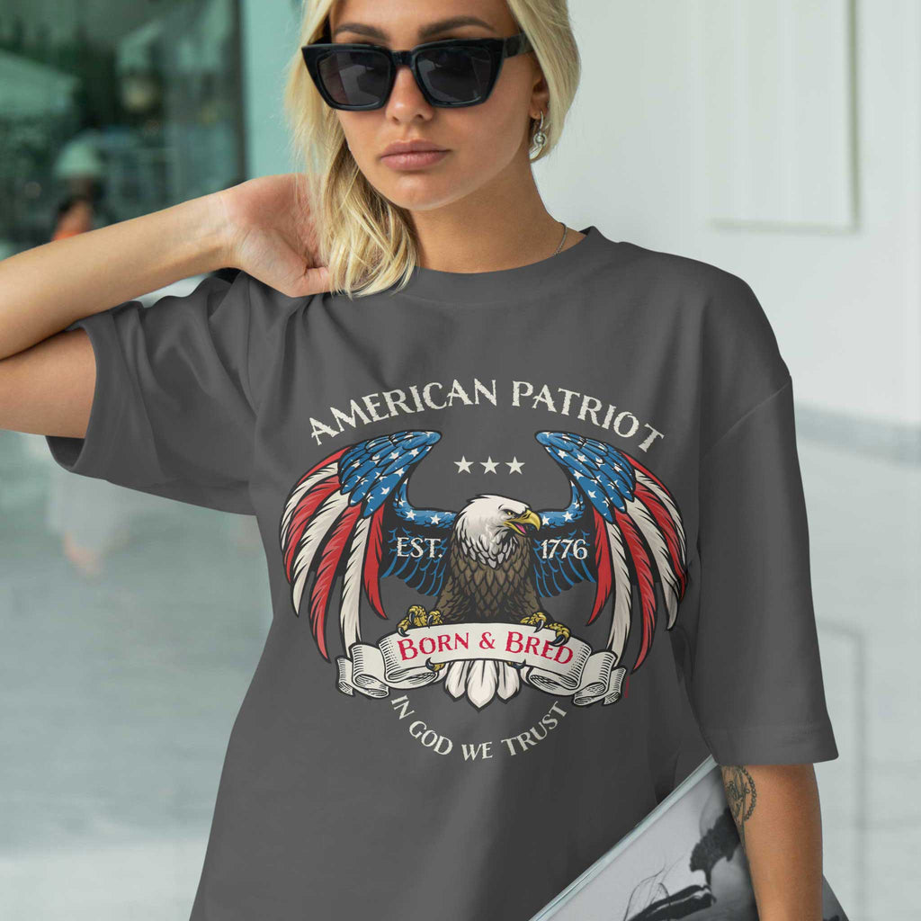 American Patriot Eagle T-Shirt - Born & Bred 1776 Vintage Flag Design