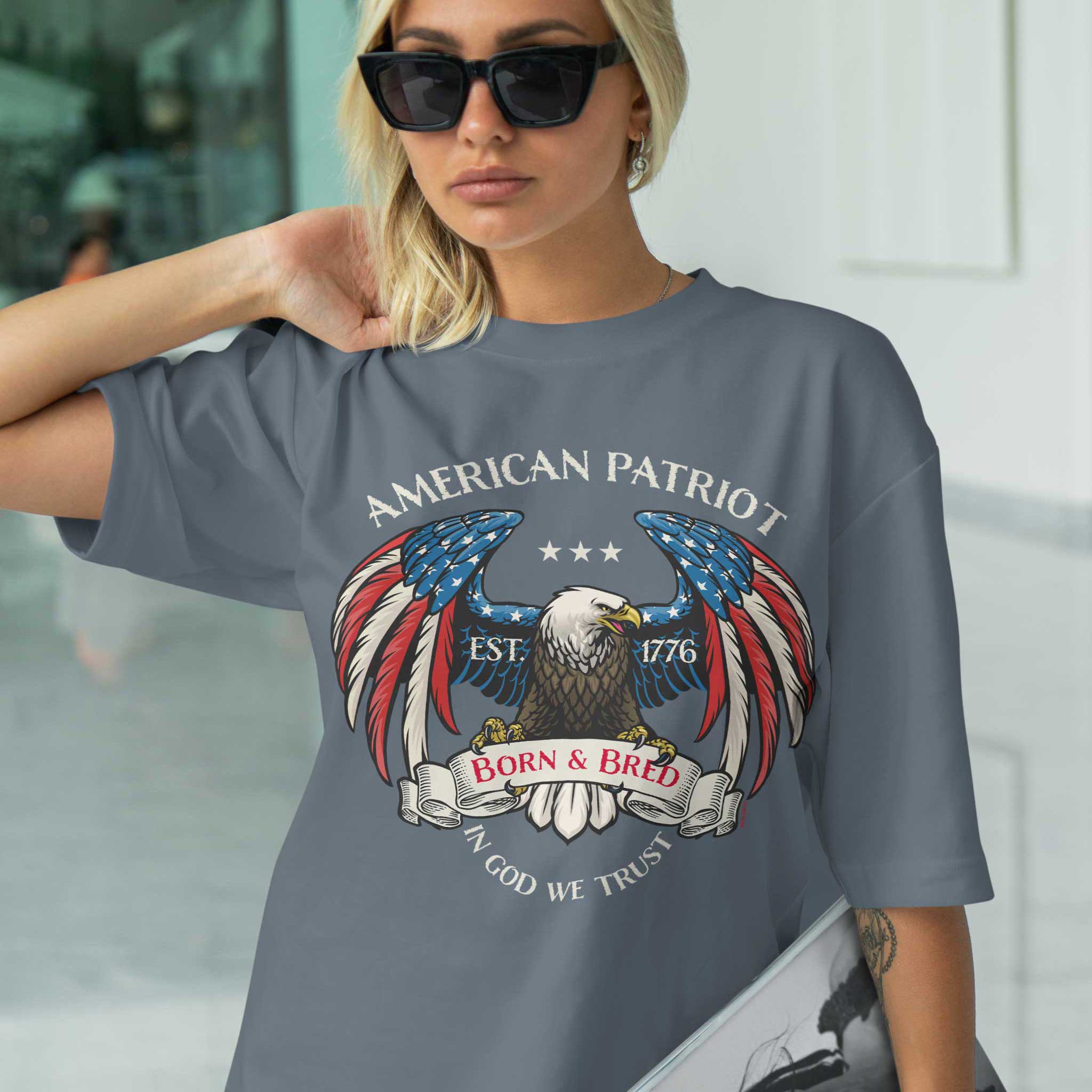 American Patriot Eagle T-Shirt - Born & Bred 1776 Vintage Flag Design