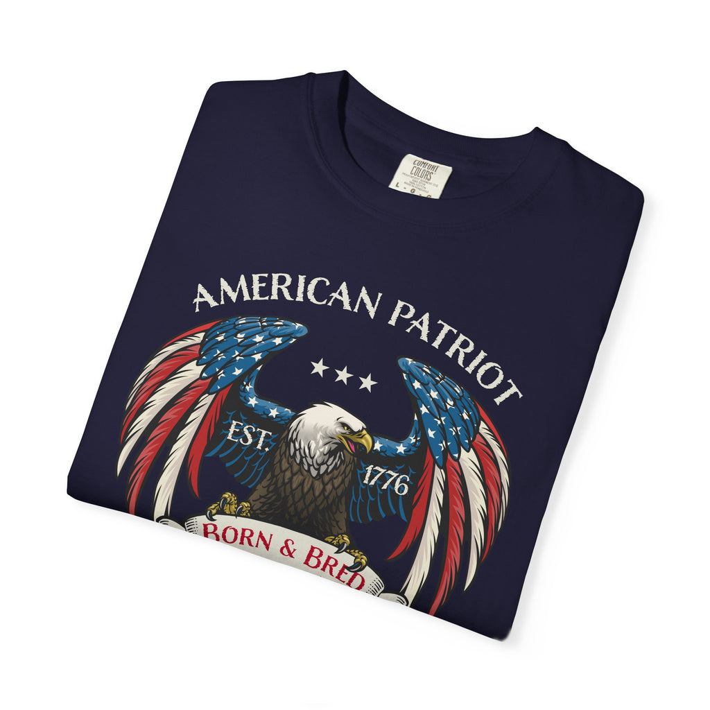 American Patriot Eagle T-Shirt - Born & Bred 1776 Vintage Flag Design