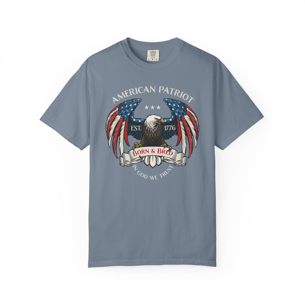 American Patriot Eagle T-Shirt - Born & Bred 1776 Vintage Flag Design