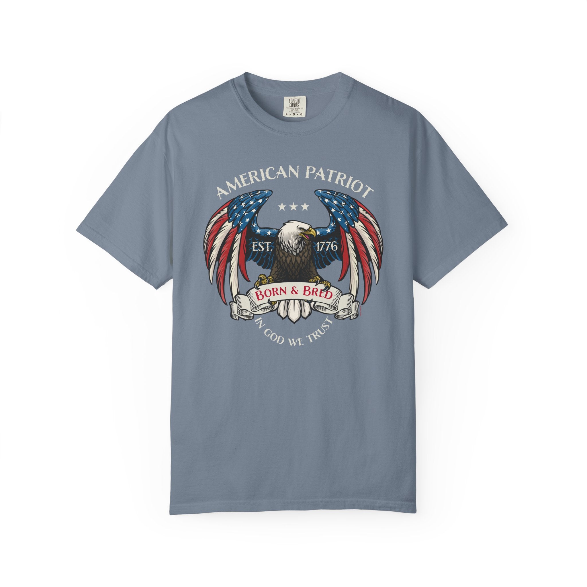 American Patriot Eagle T-Shirt - Born & Bred 1776 Vintage Flag Design