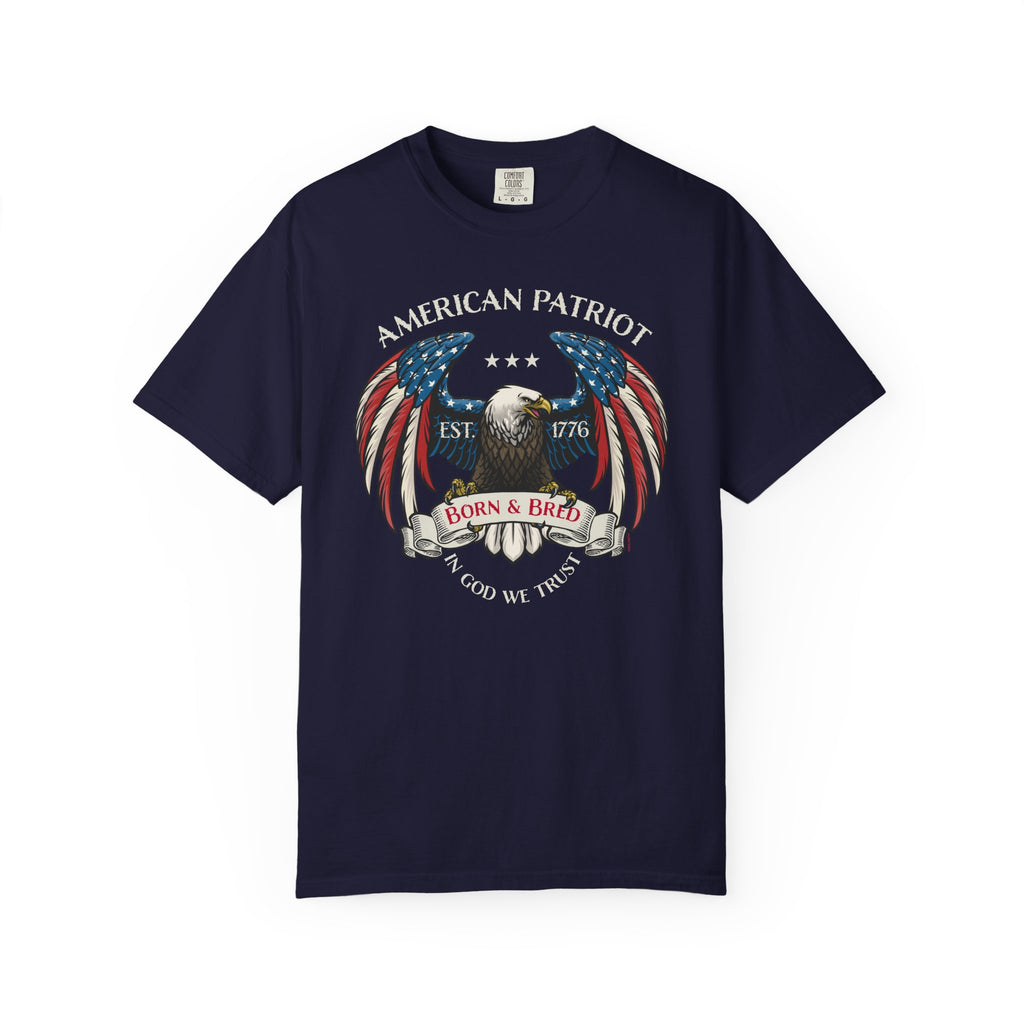 American Patriot Eagle T-Shirt - Born & Bred 1776 Vintage Flag Design