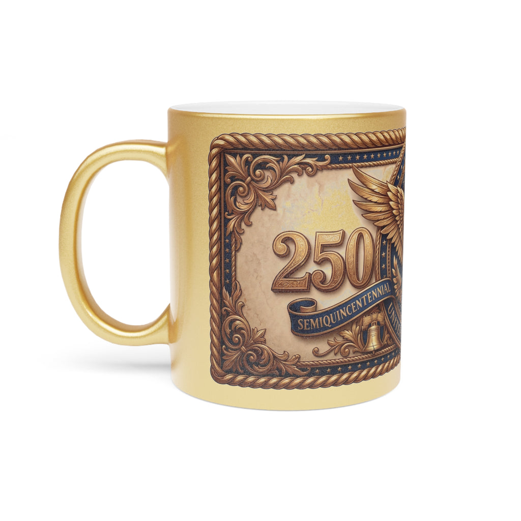 Gold Metallic Mug — America 250th Anniversary Eagle Emblem