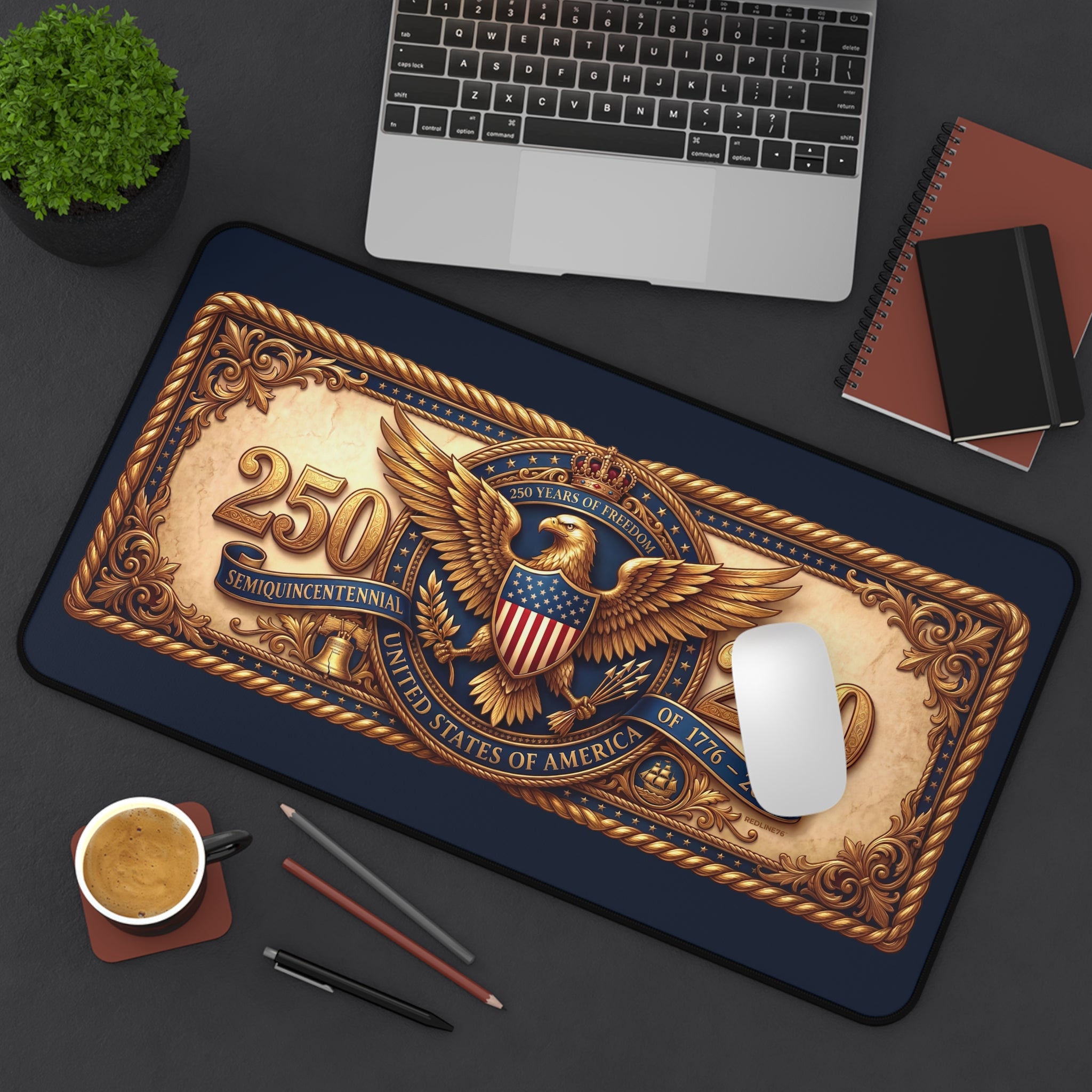 America 250 Patriotic Desk Mat | Vintage Eagle Seal Mouse Pad | 1776–2026 Anniversary Desk Accessory