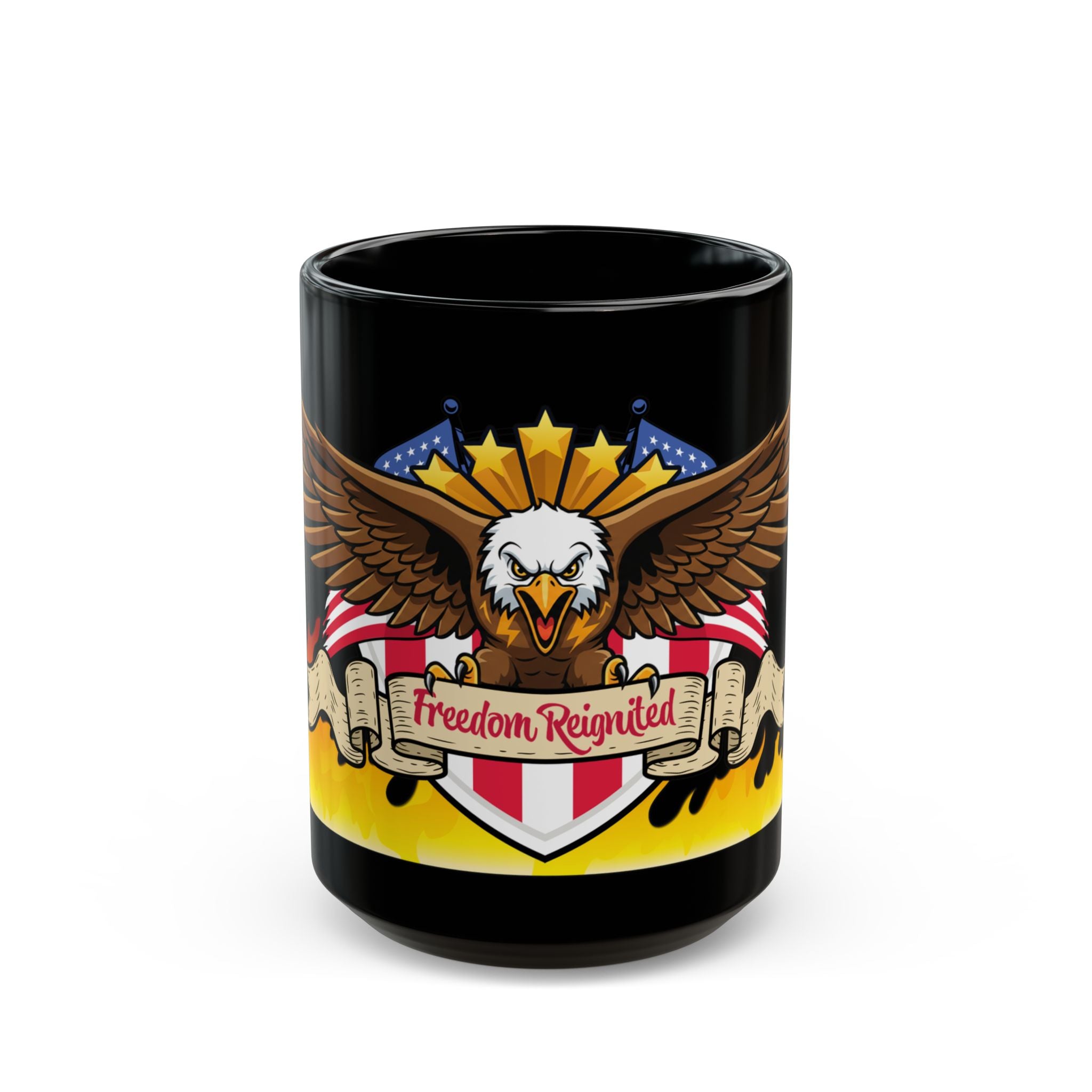 Freedom Reignited Black Mug — Patriotic Eagle Coffee Cup (11oz & 15oz)