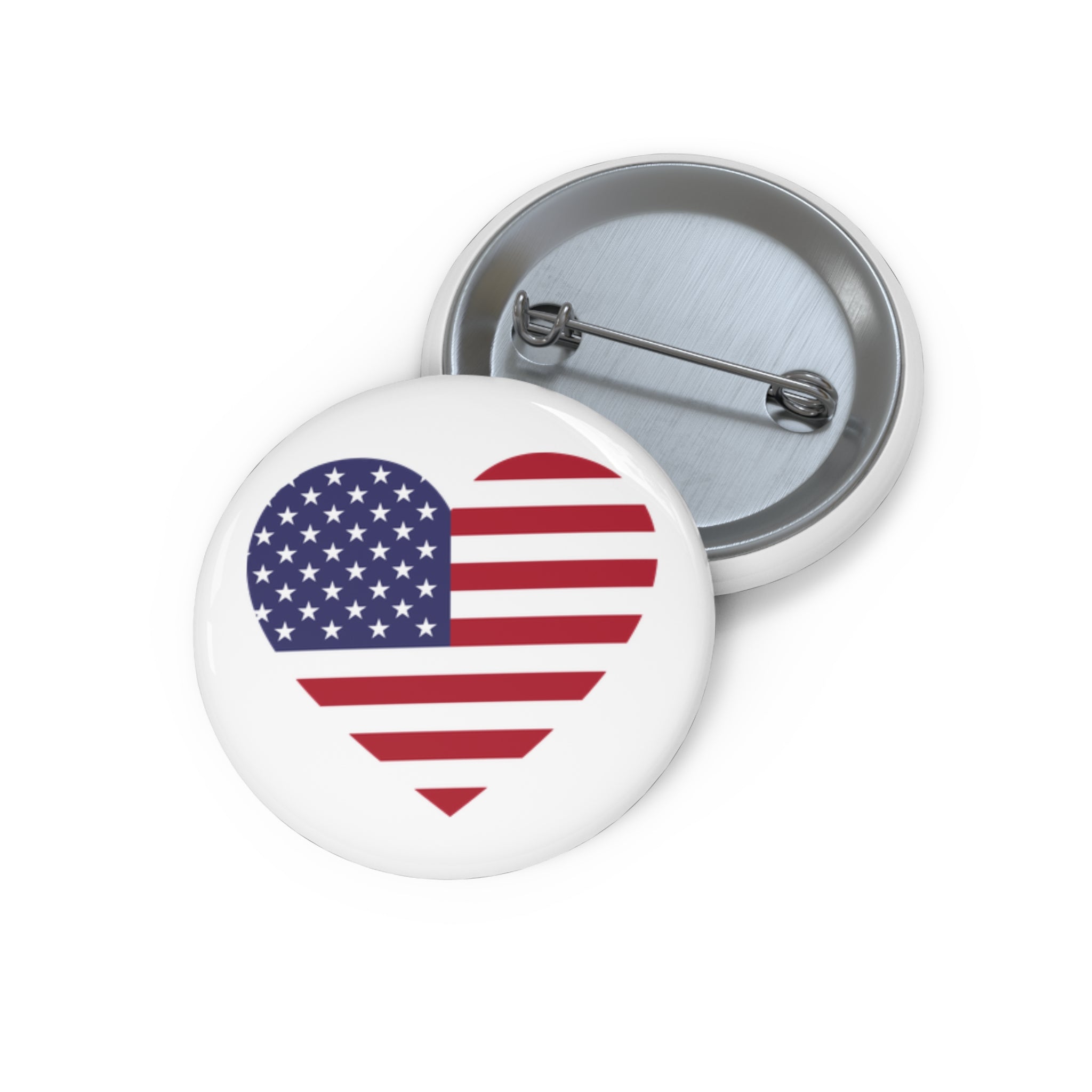 Patriotic USA Heart Pin Button — American Heart Flag Campaign Badge