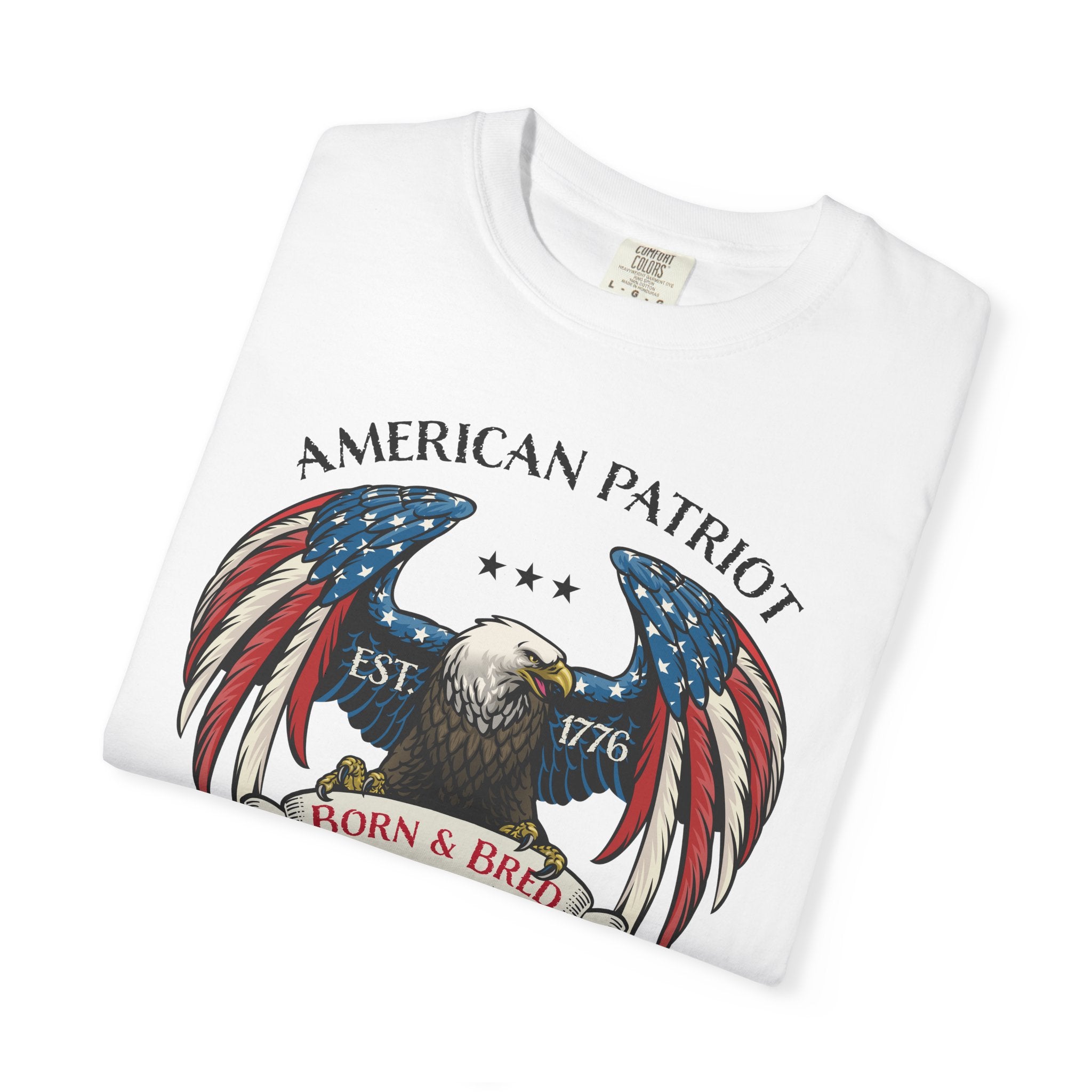 American Patriot Eagle T-Shirt - Born & Bred 1776 Vintage Flag Design