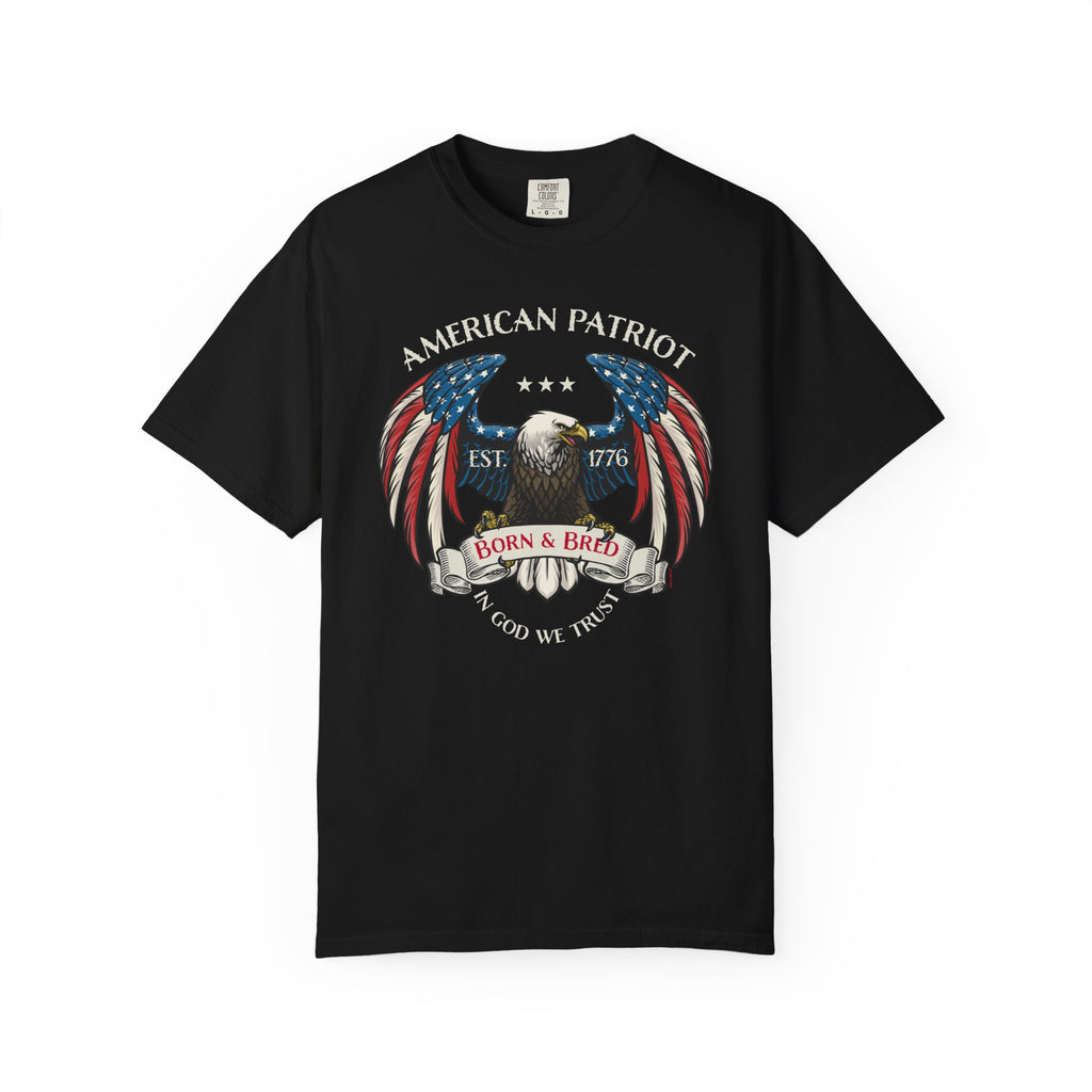 American Patriot Eagle T-Shirt - Born & Bred 1776 Vintage Flag Design