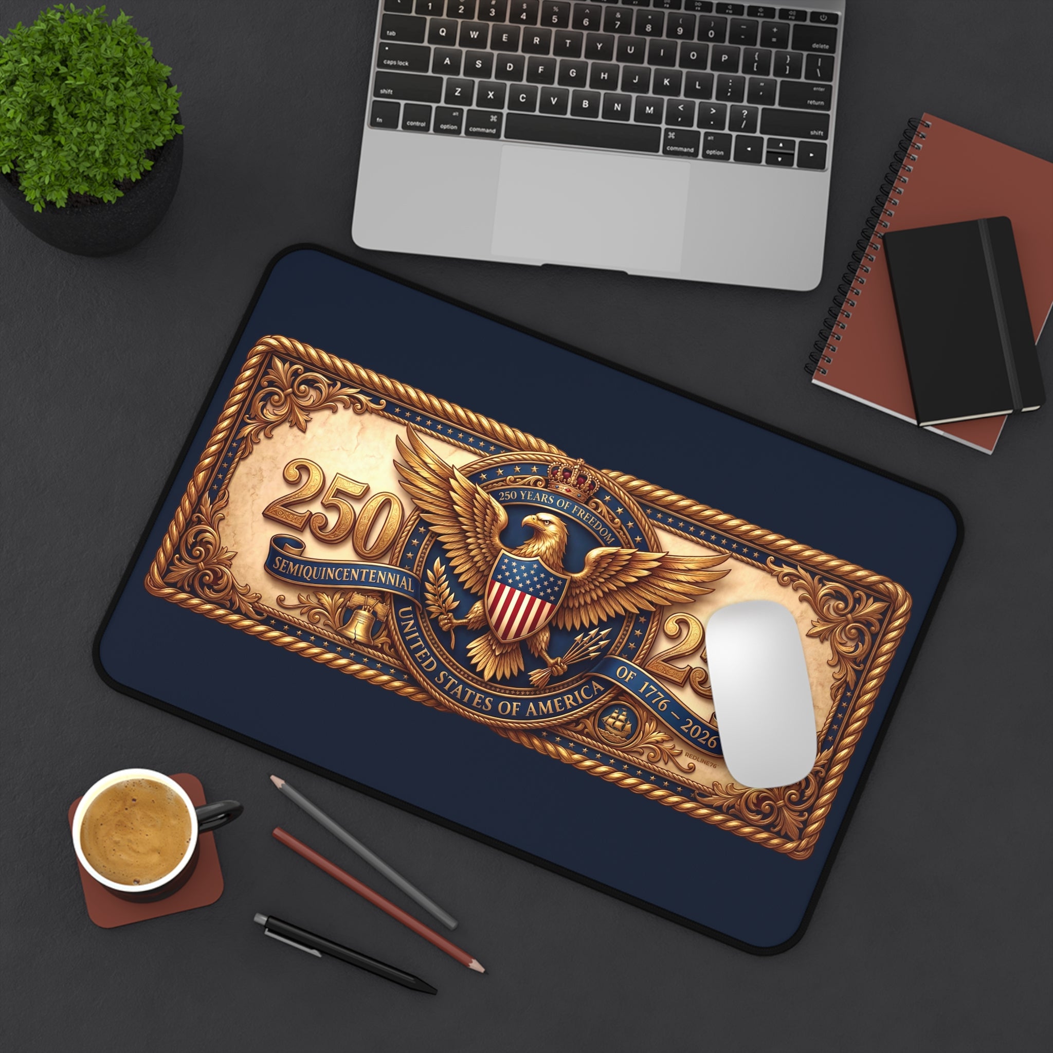 America 250 Patriotic Desk Mat | Vintage Eagle Seal Mouse Pad | 1776–2026 Anniversary Desk Accessory